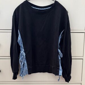 Anthropologie Black Sweatshirt with Striped Blue Side Ties size M